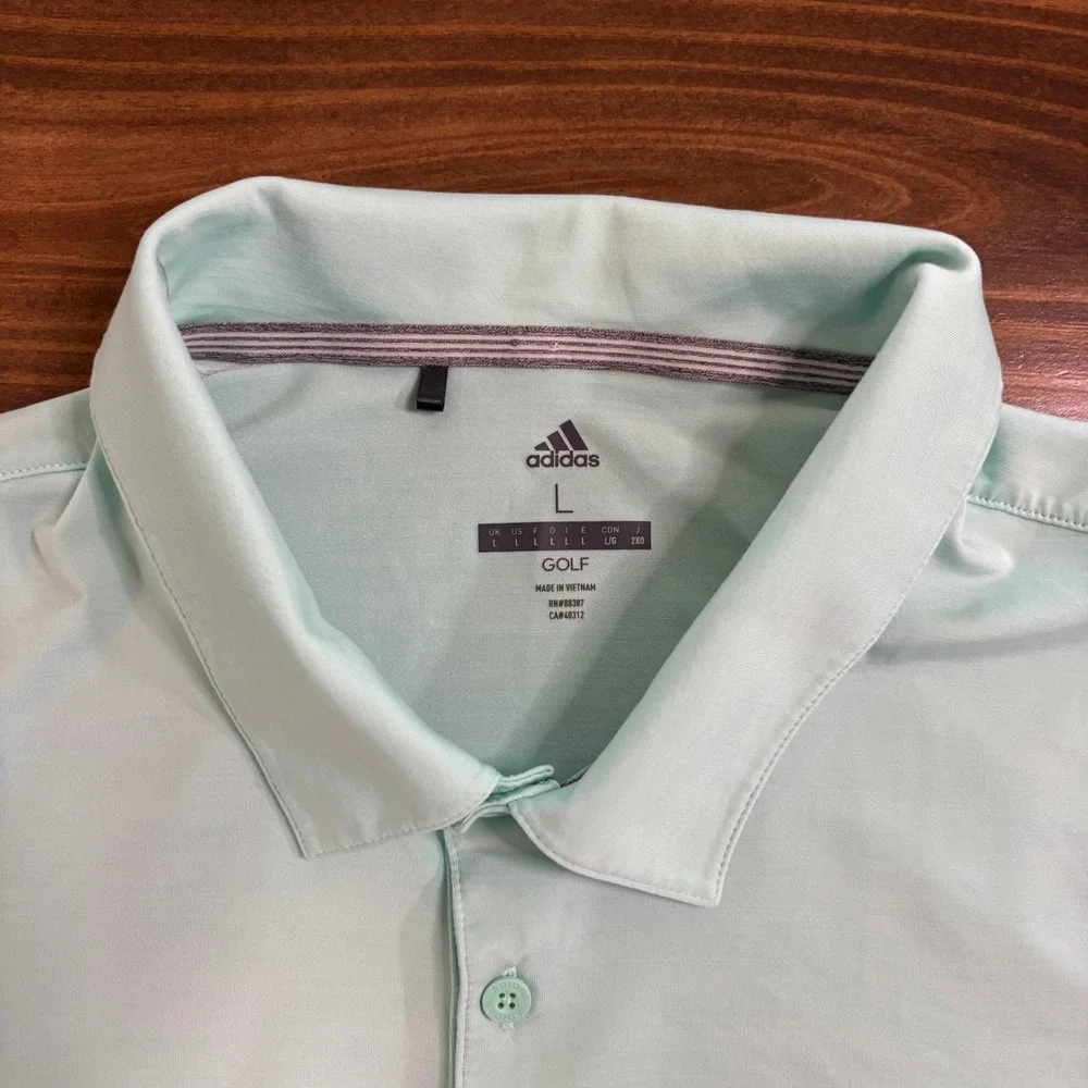 ADIDAS Golf Polo Shirt Mens L Mint Green Performance Stretch Logo Short Sleeve